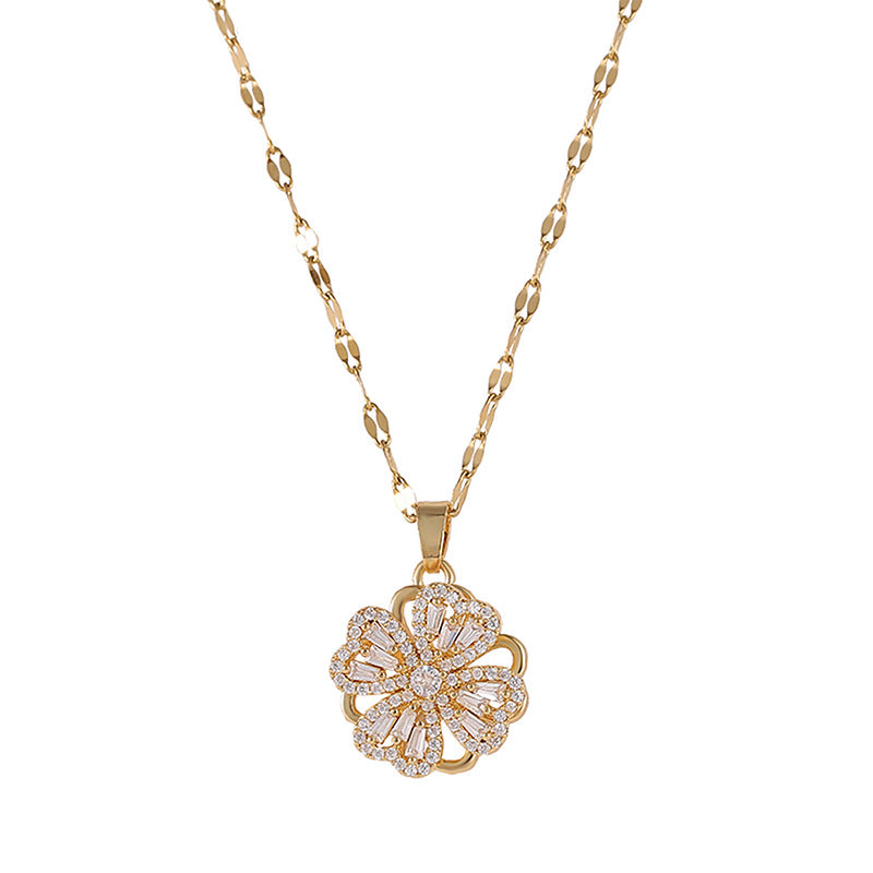 Minimalist Four-Leaf Clover Pendant Necklace for Women Titanium Steel Plated Delicate Clavicle Chain with Irregular Design