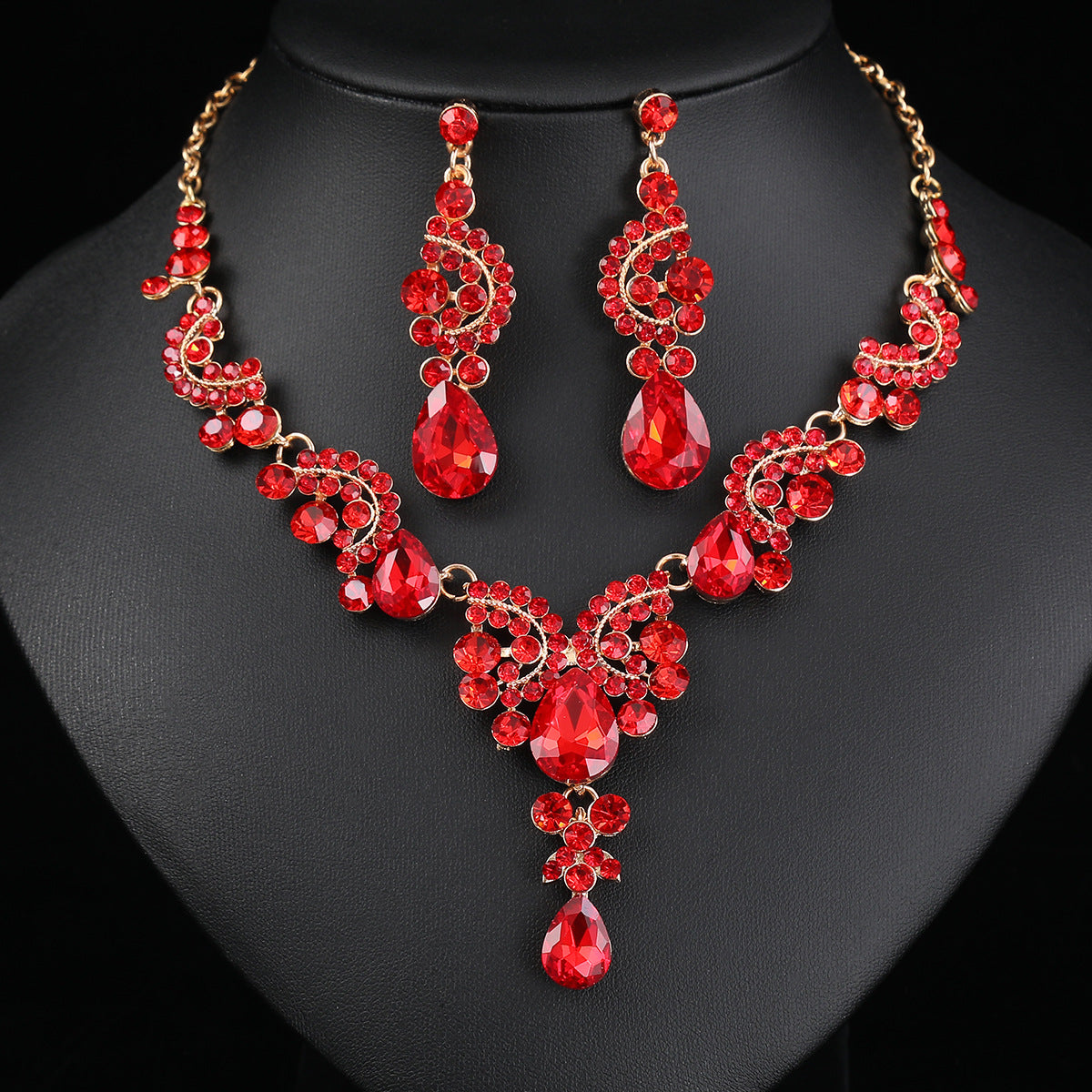 Fashion OL Style Heart Teardrop Bell Pendant Necklace and Earrings Set in Alloy with Plated Finish O-Chain for Women