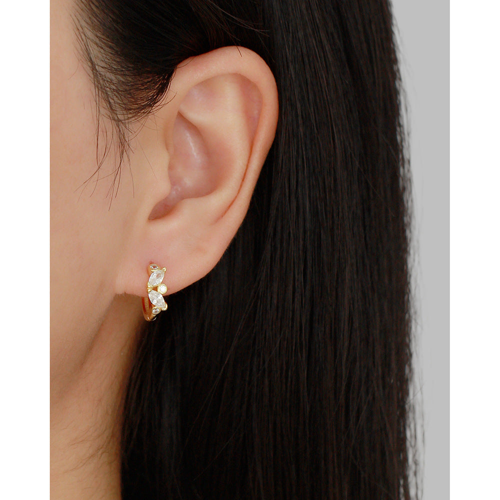 Orecchini a perno geometrici minimalisti in argento sterling S925 con intarsio di strass da donna