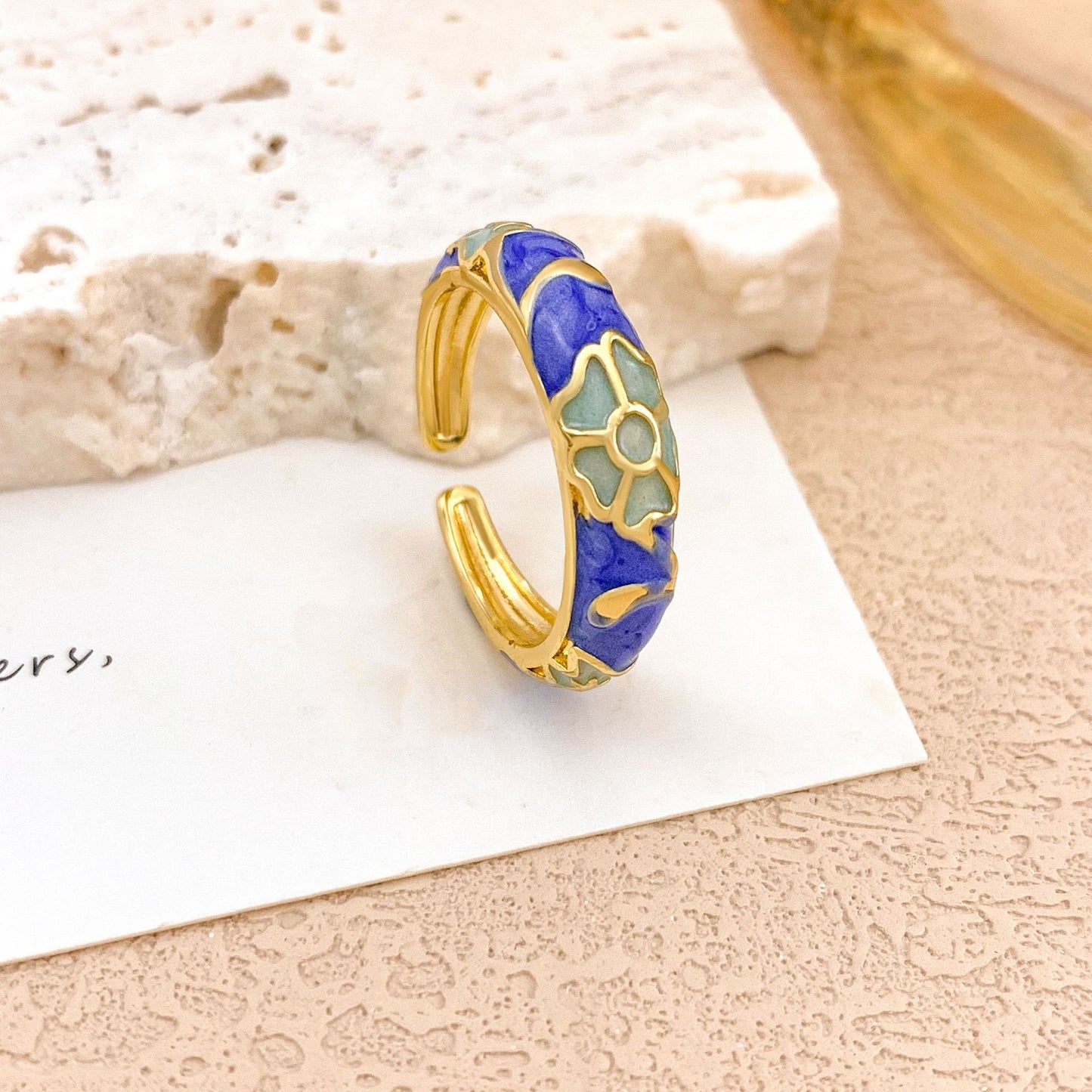 Anello da donna in lega smaltata floreale elegante di lusso