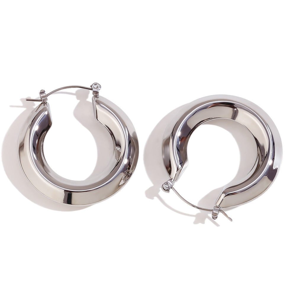 Minimalist Geometric Stainless Steel Hypoallergenic Hoop Earrings with 18K Gold Plating for Women