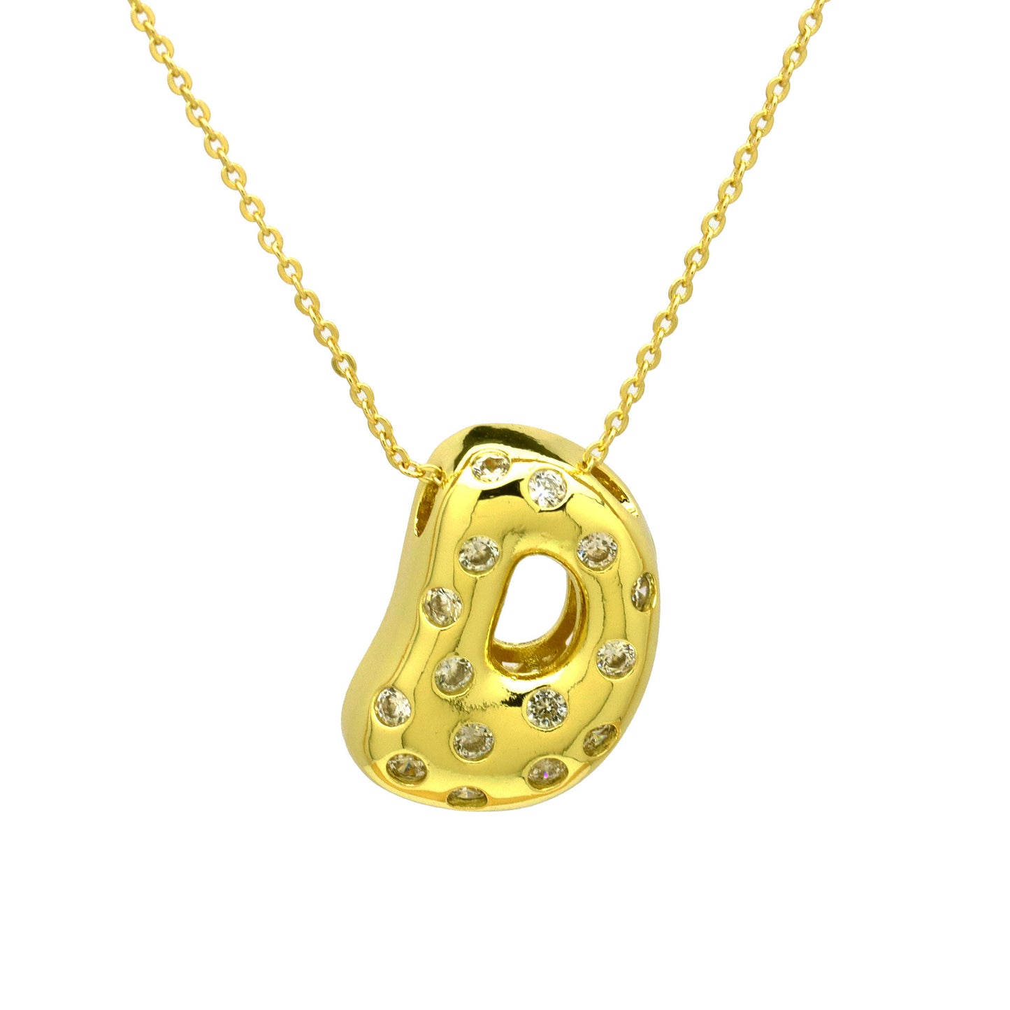 Sweet Plated Brass Letter Pendant Necklace with Cubic Zirconia Inlay for Women