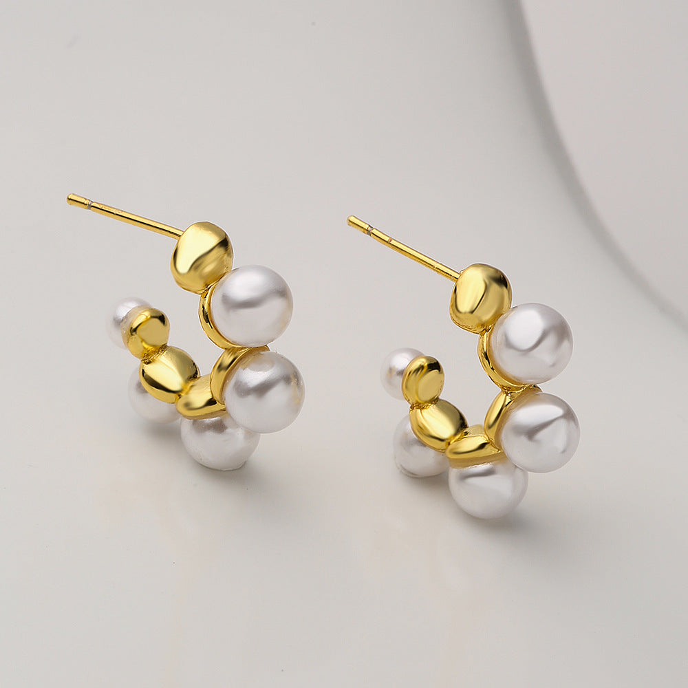 Minimalist Geometric Copper Earrings with 18K Gold Plating and Pearl Accents for Women