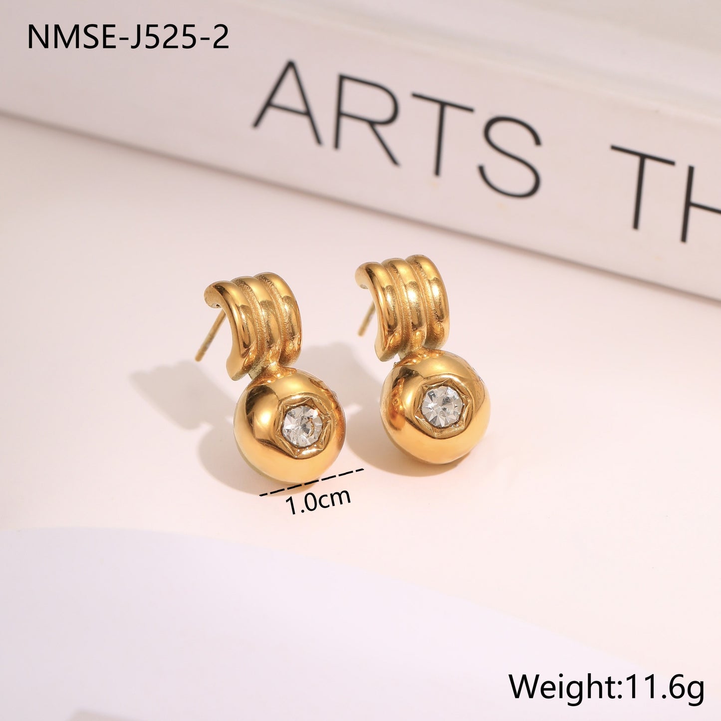 Orecchini geometrici in acciaio inossidabile con placcatura in oro 18 carati e intarsi in zirconi colorati per donna