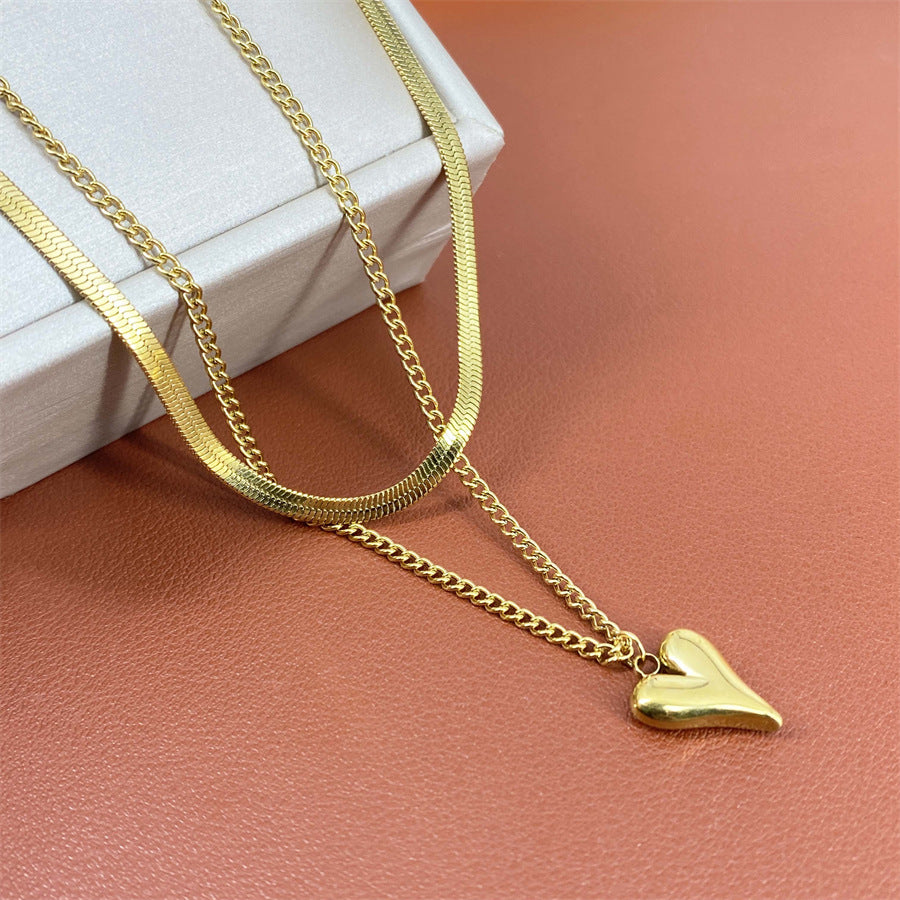 Minimalist Heart-Shaped Titanium Steel Plated Necklace with Delicate Clavicle Chain for Men