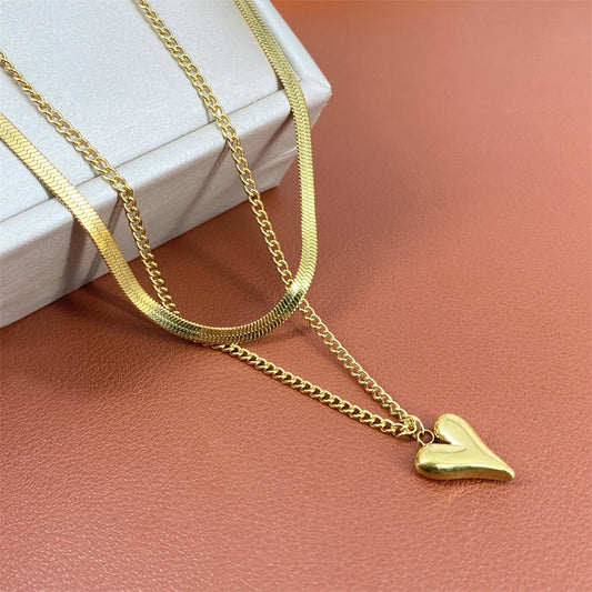 Minimalist Heart-Shaped Titanium Steel Plated Necklace with Delicate Clavicle Chain for Men
