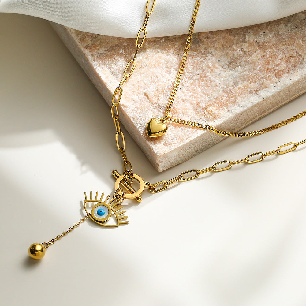 Collana pendente a occhio di Allah geometrico minimalista da donna in acciaio al titanio con design a strati alla moda