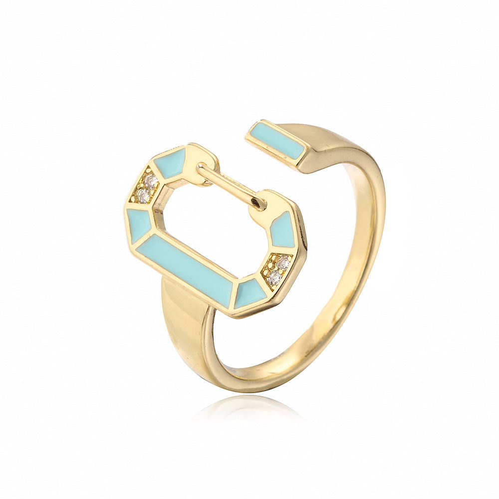 Anello Geometrico in Rame in Stile Bohemien con Placcatura in Oro 18K e Finitura a Smalto da Donna