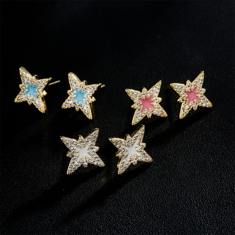 Orecchini da donna geometrici moderni e minimalisti in rame placcato oro 18K con accenti di zirconi