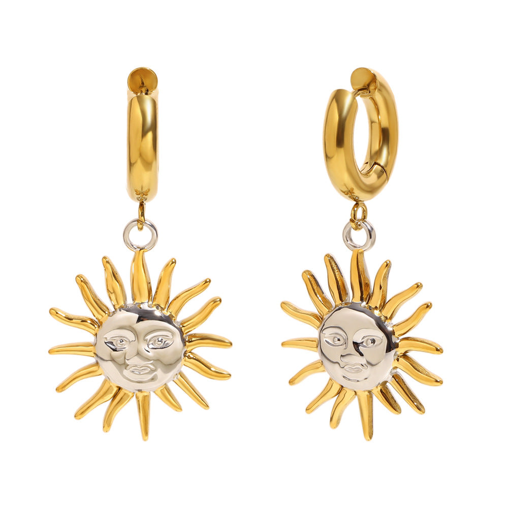 Conjunto de joyas con colgante de sol geométrico de moda, chapado en oro de 18 quilates, de acero inoxidable, con cadena tipo O, collar, pulsera y pendientes para mujer