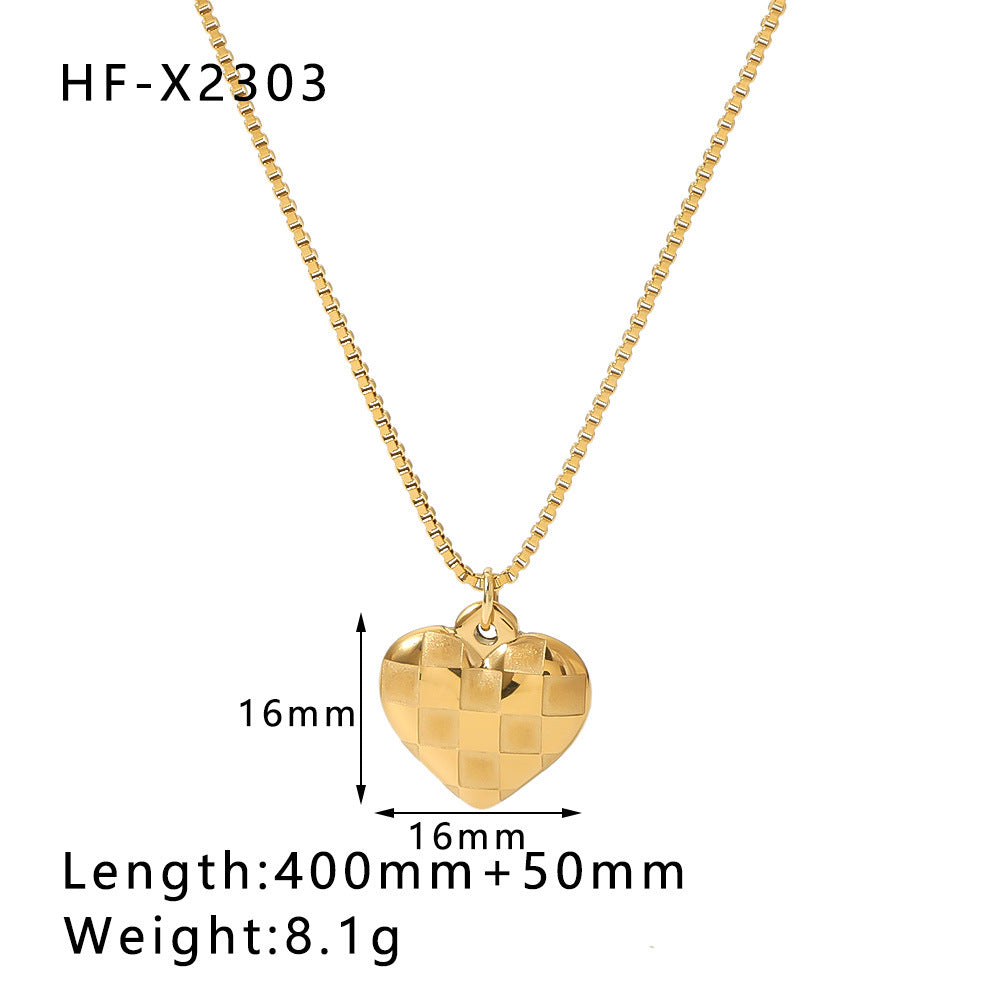 Collar minimalista de acero inoxidable con chapa de oro de 18 quilates, diseño de cola de pez, corazón, bambú y letra circonia para mujer