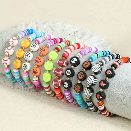 Minimalist Cartoon Sports Ball Resin Beaded Bracelet for Women