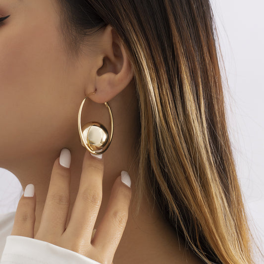 Pendientes minimalistas de tuerca con círculo geométrico hueco de metal chapado para mujer