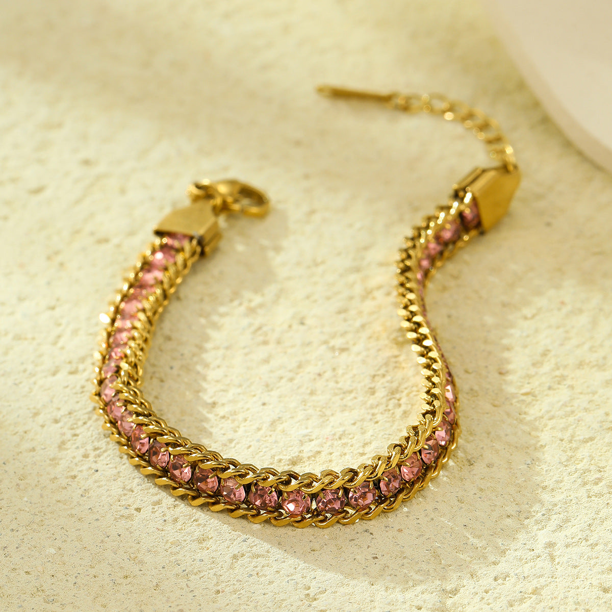 Minimalist Stainless Steel Bracelet with Titanium Steel Base, 18K Gold Plated Finish, and Colorful Zircon Inlay for Women