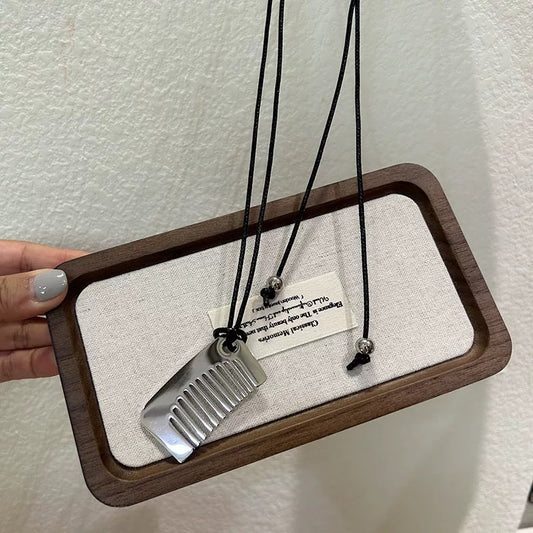 Casual Titanium Steel Plated Comb Pendant Necklace for Unisex