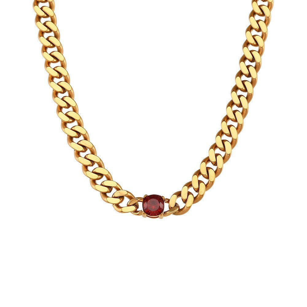 Collana pendente geometrica minimalista in acciaio inossidabile con placcatura in oro 18 carati su catena a maglia cubana