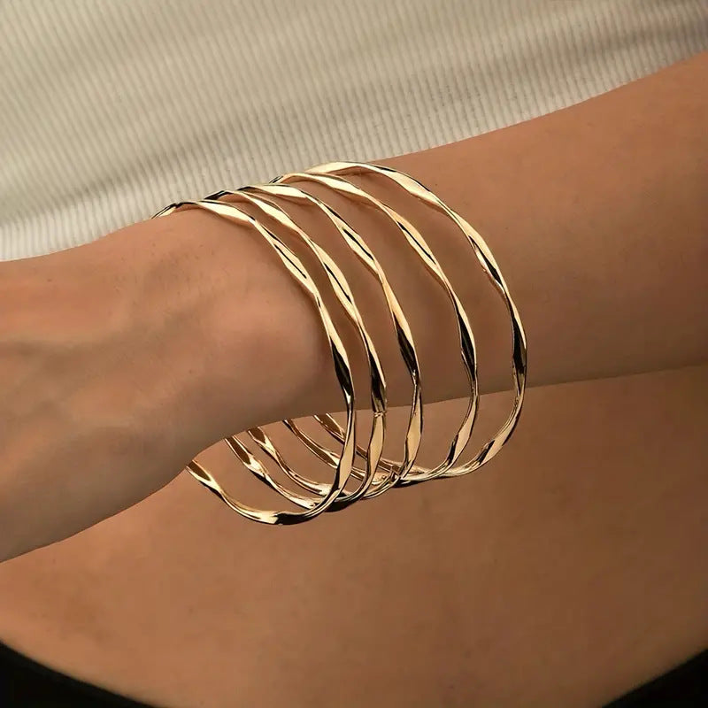 Minimalist Gold Plated Iron Geometric Round Bangle Set for Women