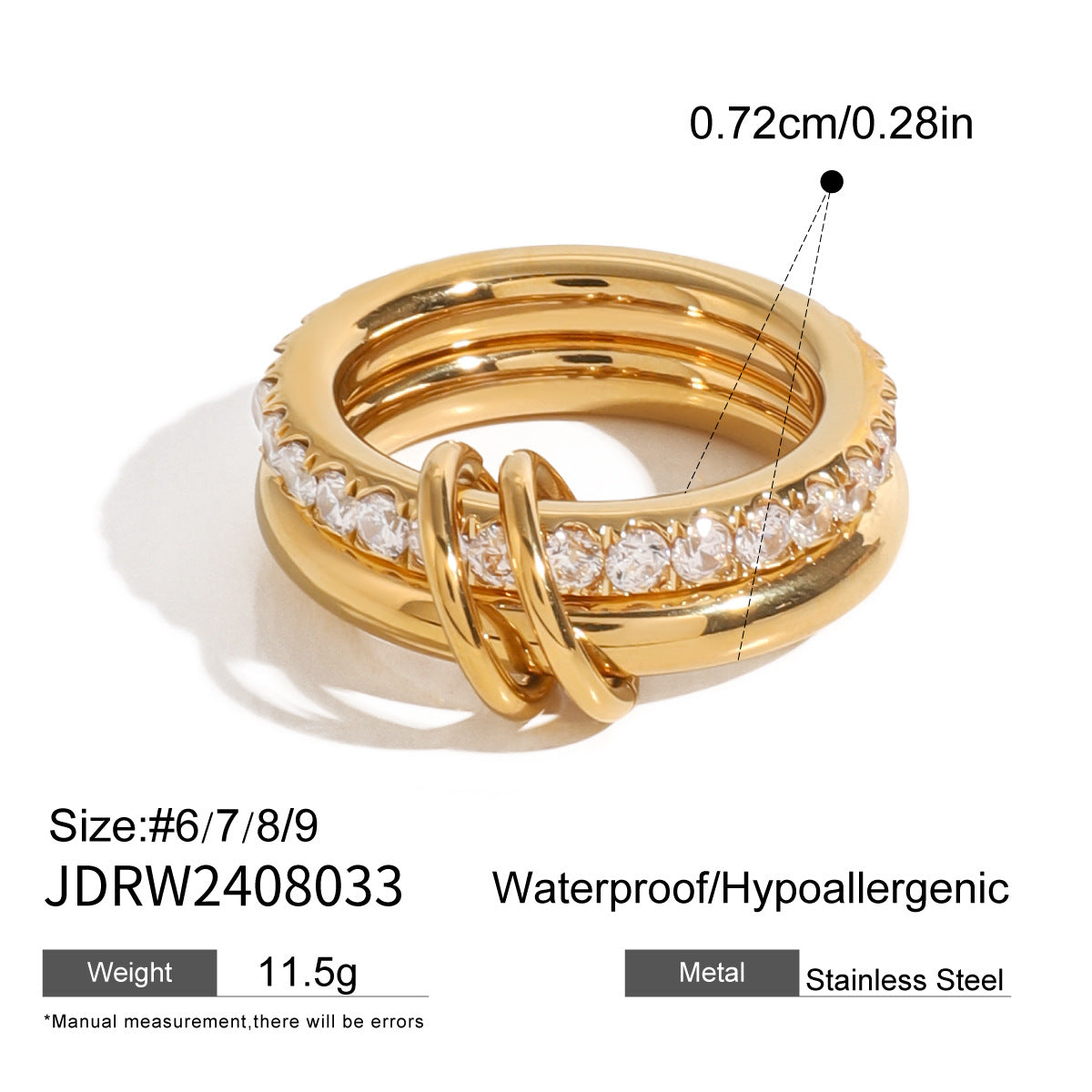 Geometric Stainless Steel Plated Cubic Zirconia Ring for Women
