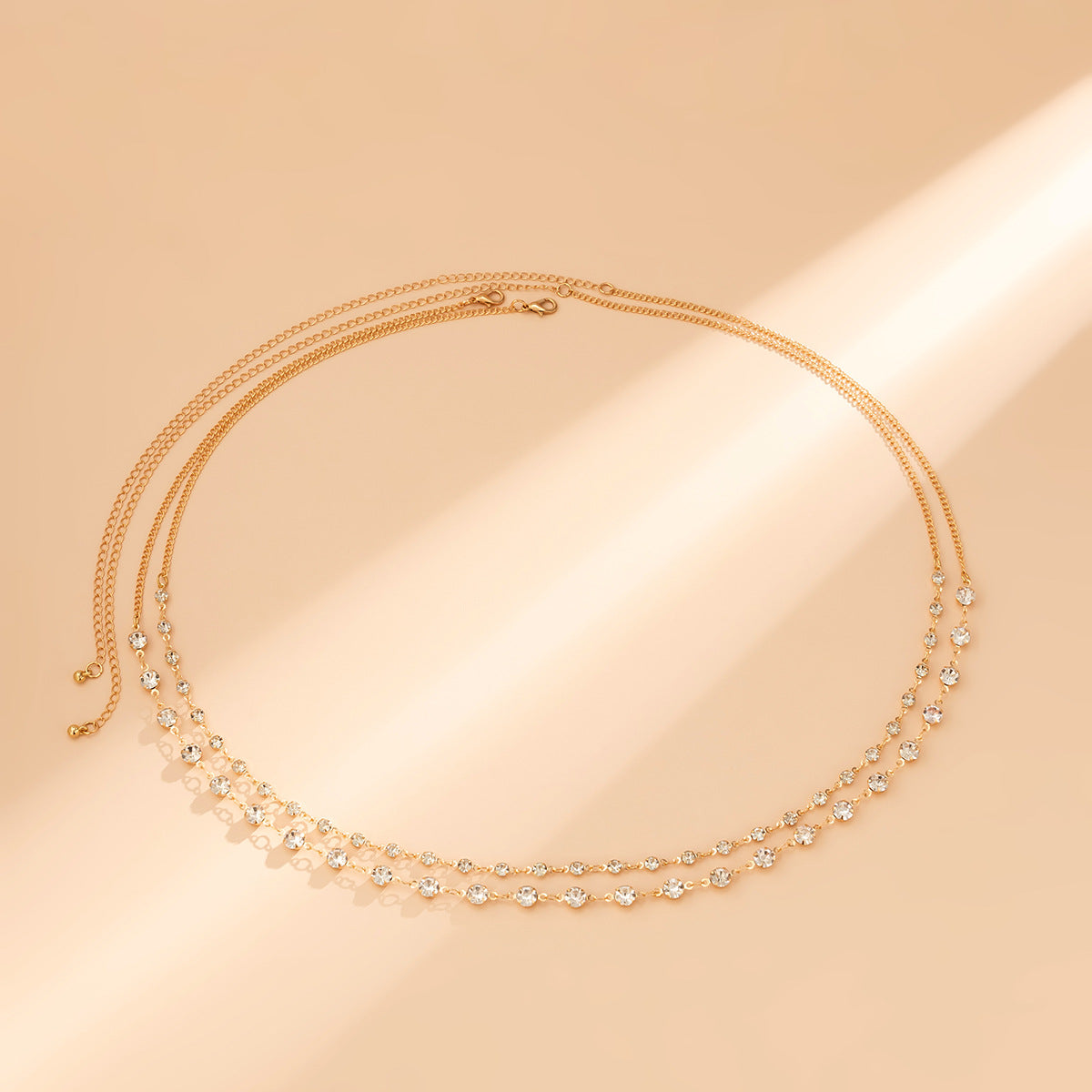 Cadena Corporal de Rhinestones de Doble Capa Minimalista, Dulce y Atrevida para Mujer con Cierre de Langosta en Metal