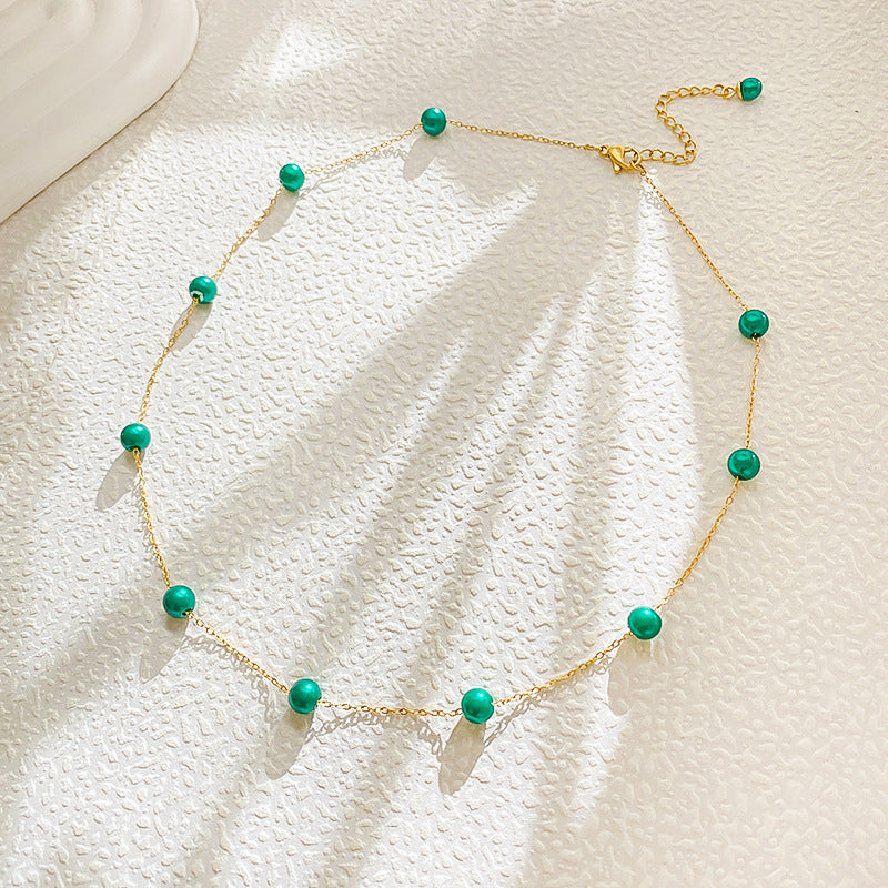 Geometric Imitation Pearl Plated Titanium Steel Necklace for Unisex