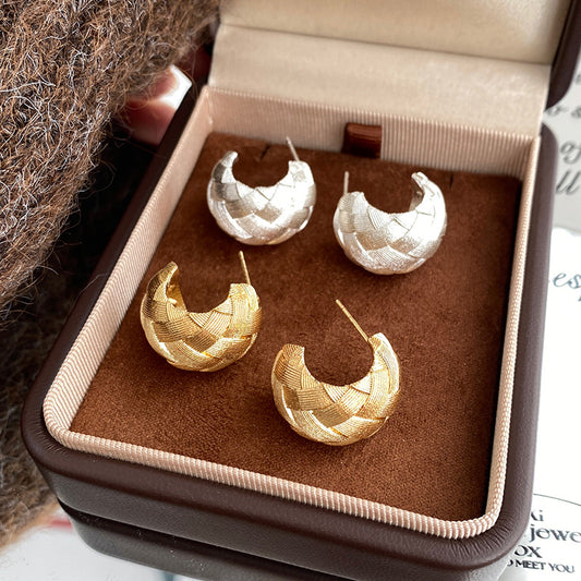 Pendientes Minimalistas Geométricos en Forma de C de Cobre Bañado con Postes de Acero para Mujer