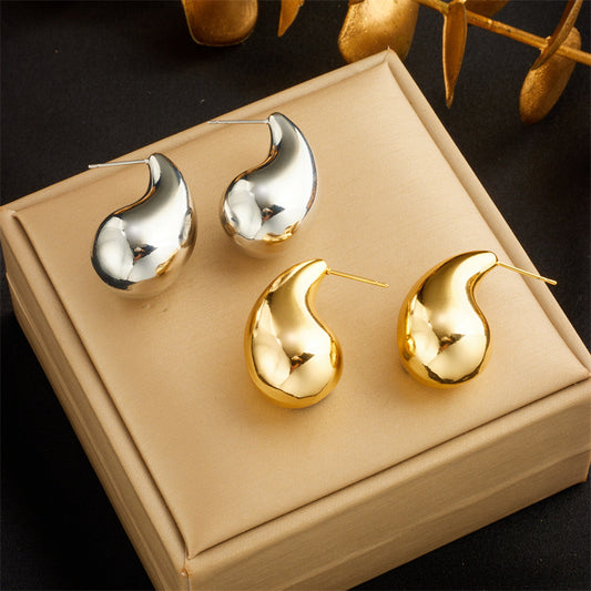 Pendientes Minimalistas Geométricos Irregulares en Forma de Gota de Agua de Acero de Titanio con Baño de Oro para Mujer