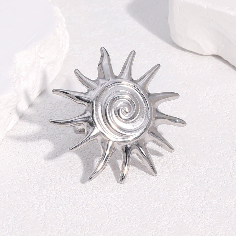 Minimalist Sun Symbol Open Ring for Women in Stainless Steel with 18K Gold Plating