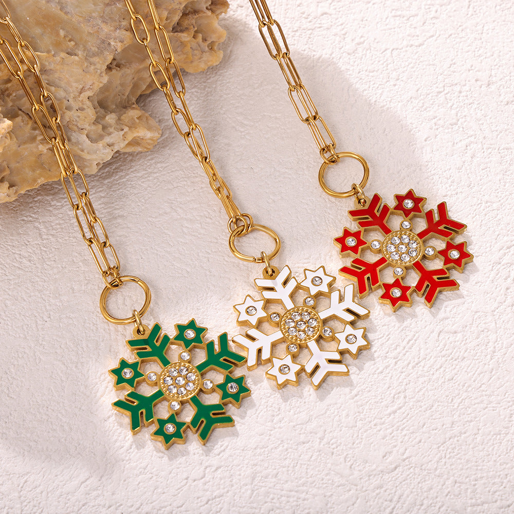 Collana con ciondolo di lusso a forma di ruota panoramica geometrica con zirconi e dettagli in smalto su catena in acciaio inossidabile da donna