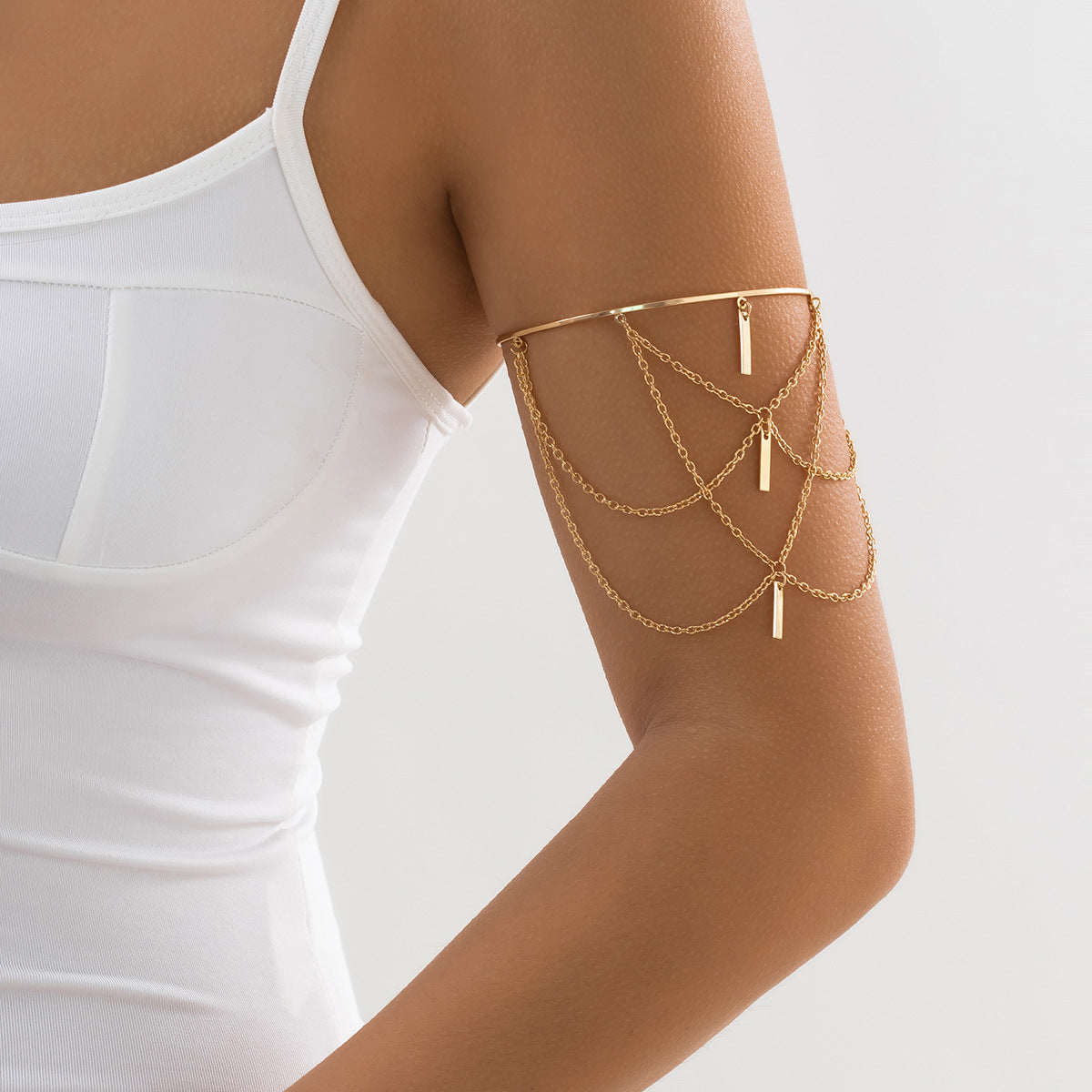 Ethnic Style Star-Shaped Alloy Cuff Bracelet with Rhinestone Accents, Tassel Details, and Plated Finish