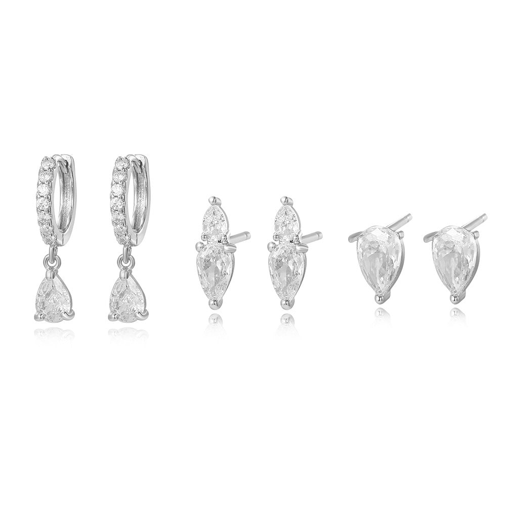 Luxury Elegant Geometric Rhinestone Inlay Alloy Earrings Set for Women