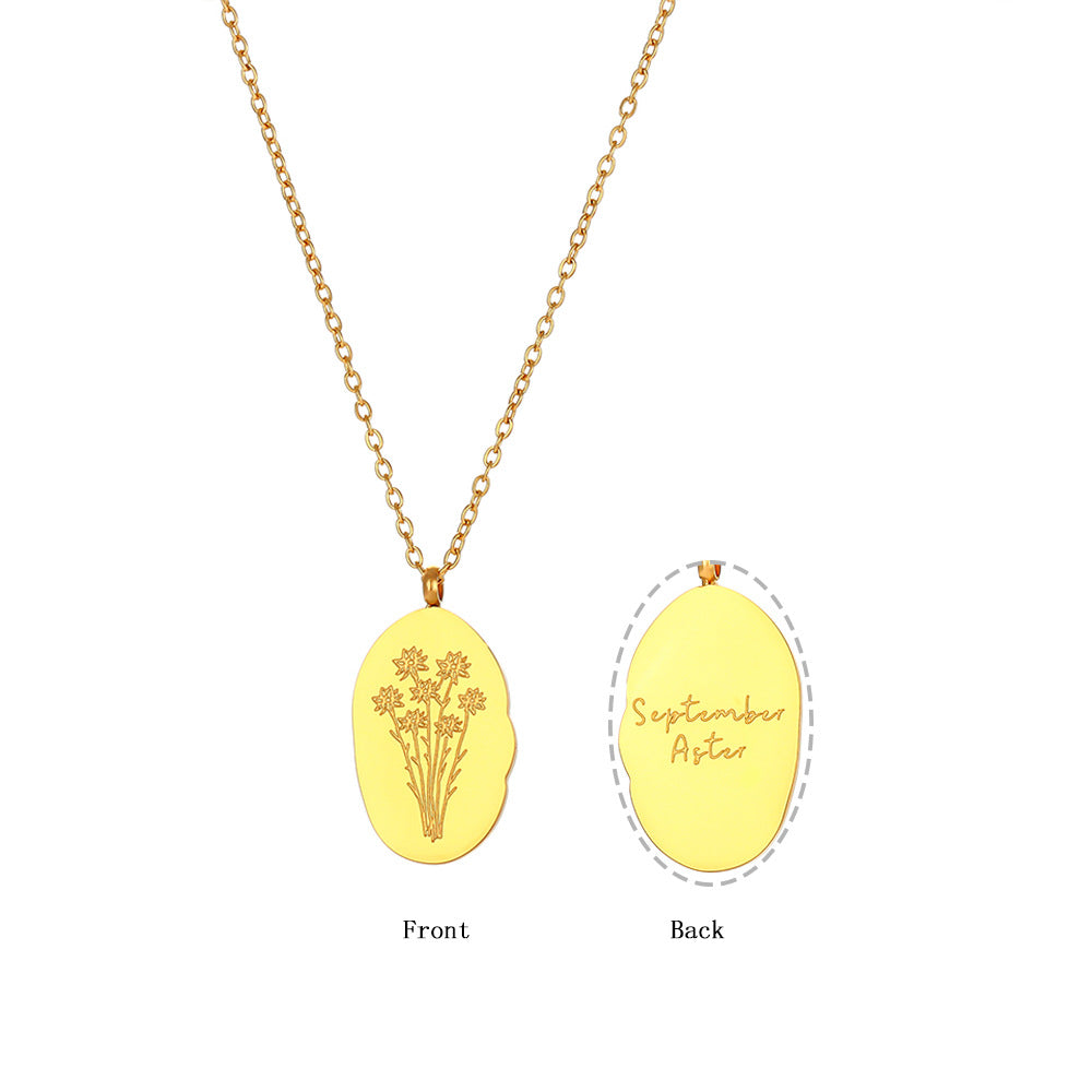 Abstract Irregular Oval Floral Pendant Necklace for Women in Stainless Steel with Electroplated Finish