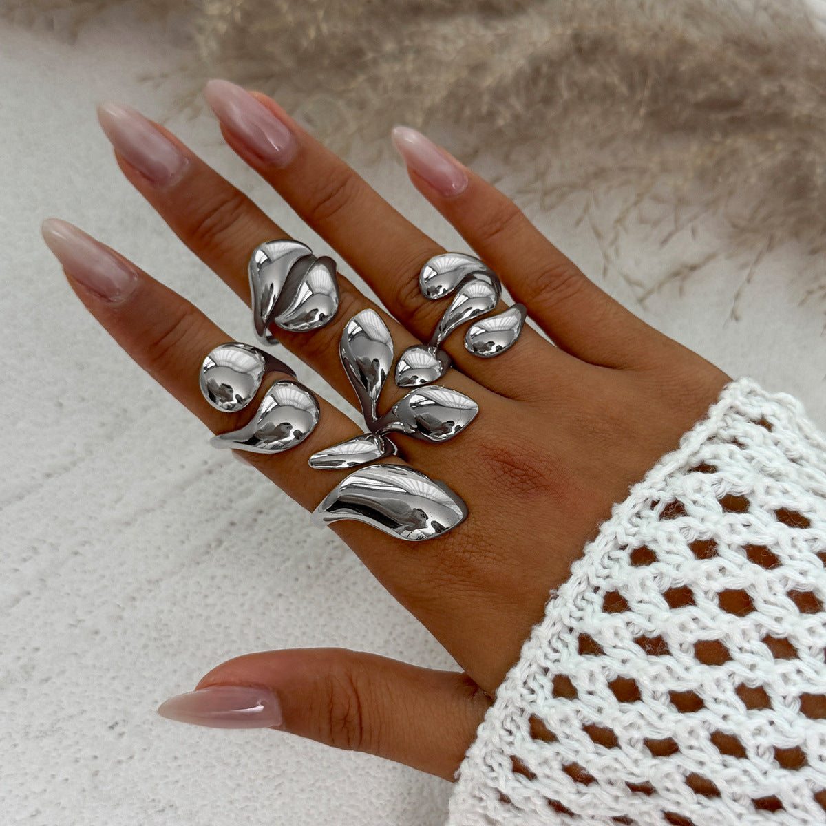 Anello da donna minimalista con nocche aperte, geometrico, in lega placcata
