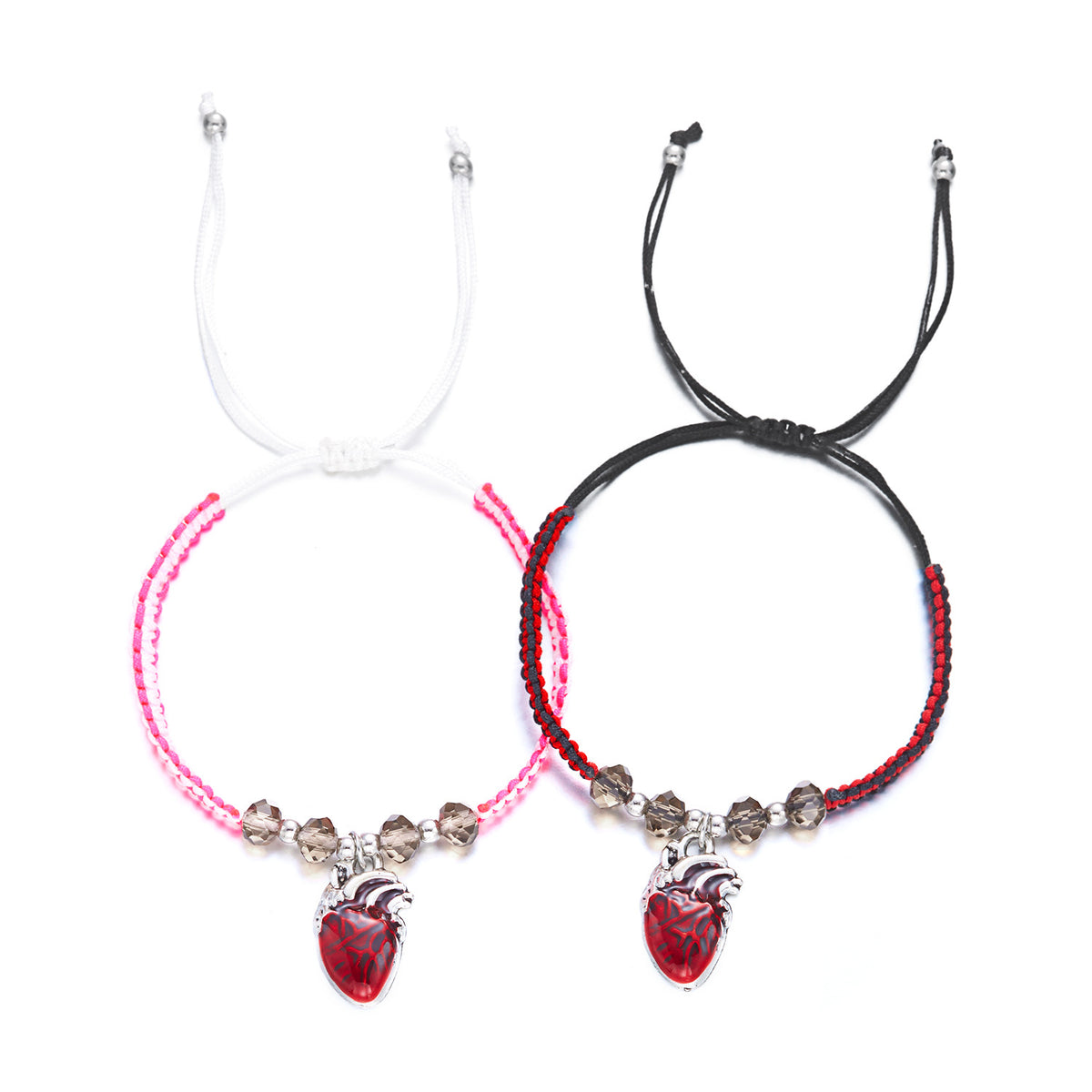 Cartoon Heart Zinc Alloy Plated Magnetic Beaded Bracelet Unisex Adjustable Holiday Jewelry