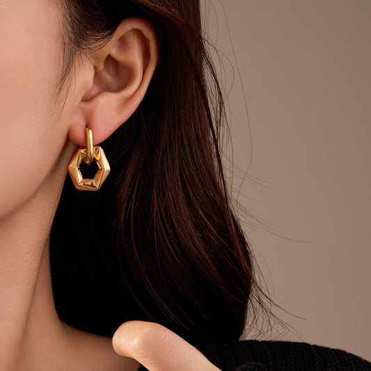 Minimalist Stainless Steel Hexagonal Stud Earrings with Plating Finish for Women