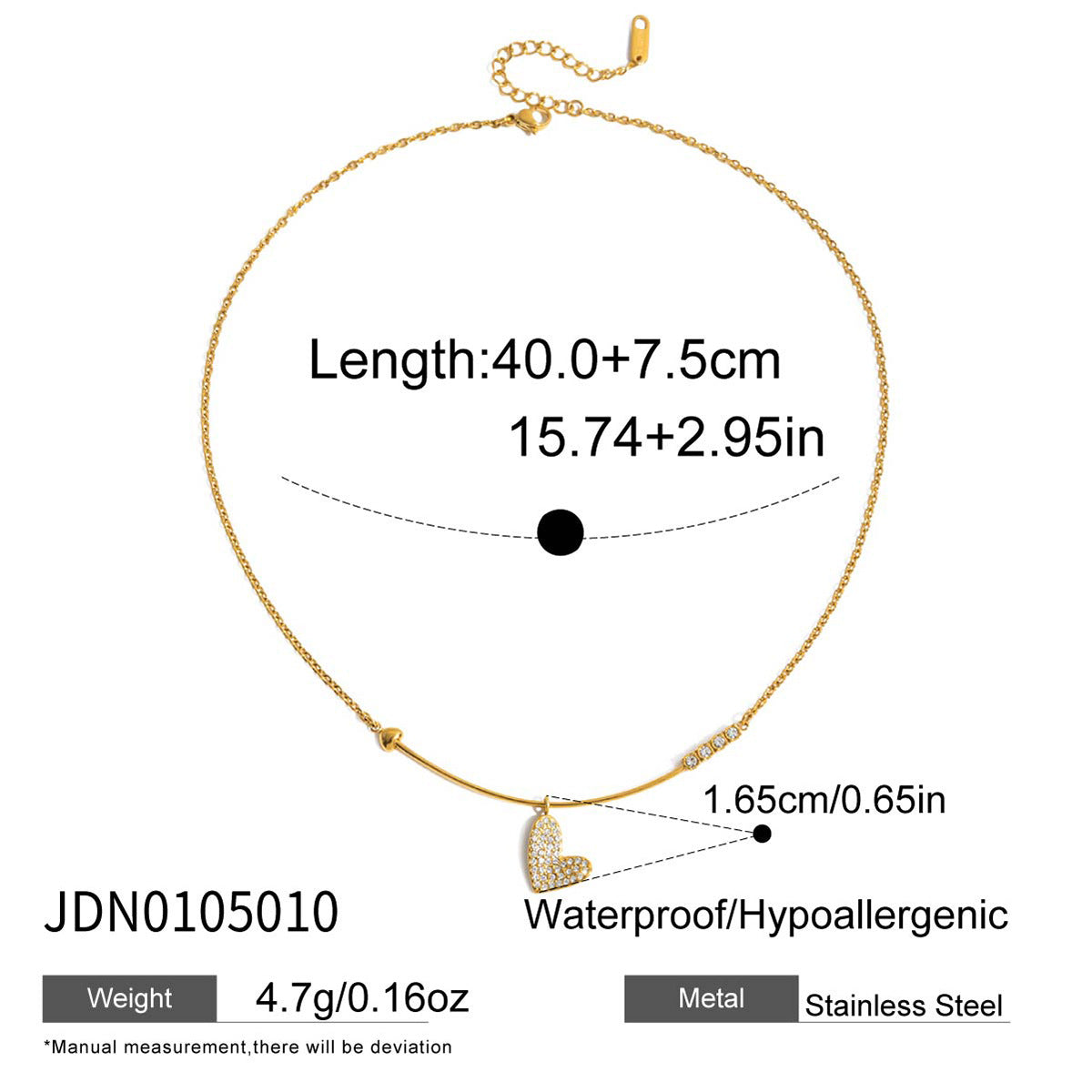 Minimalist Heart Geometric Stainless Steel PVD Plated Necklace for Women