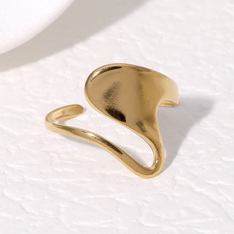 Anillo Abierto Minimalista de Acero Inoxidable Pulido con Forma Irregular para Mujer con Acabado Chapado