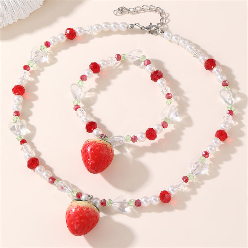 Set Collana Minimalista in Lega con Fiocco per Ragazze con Braccialetto Abbinato, Gioielli a Tema Frutta