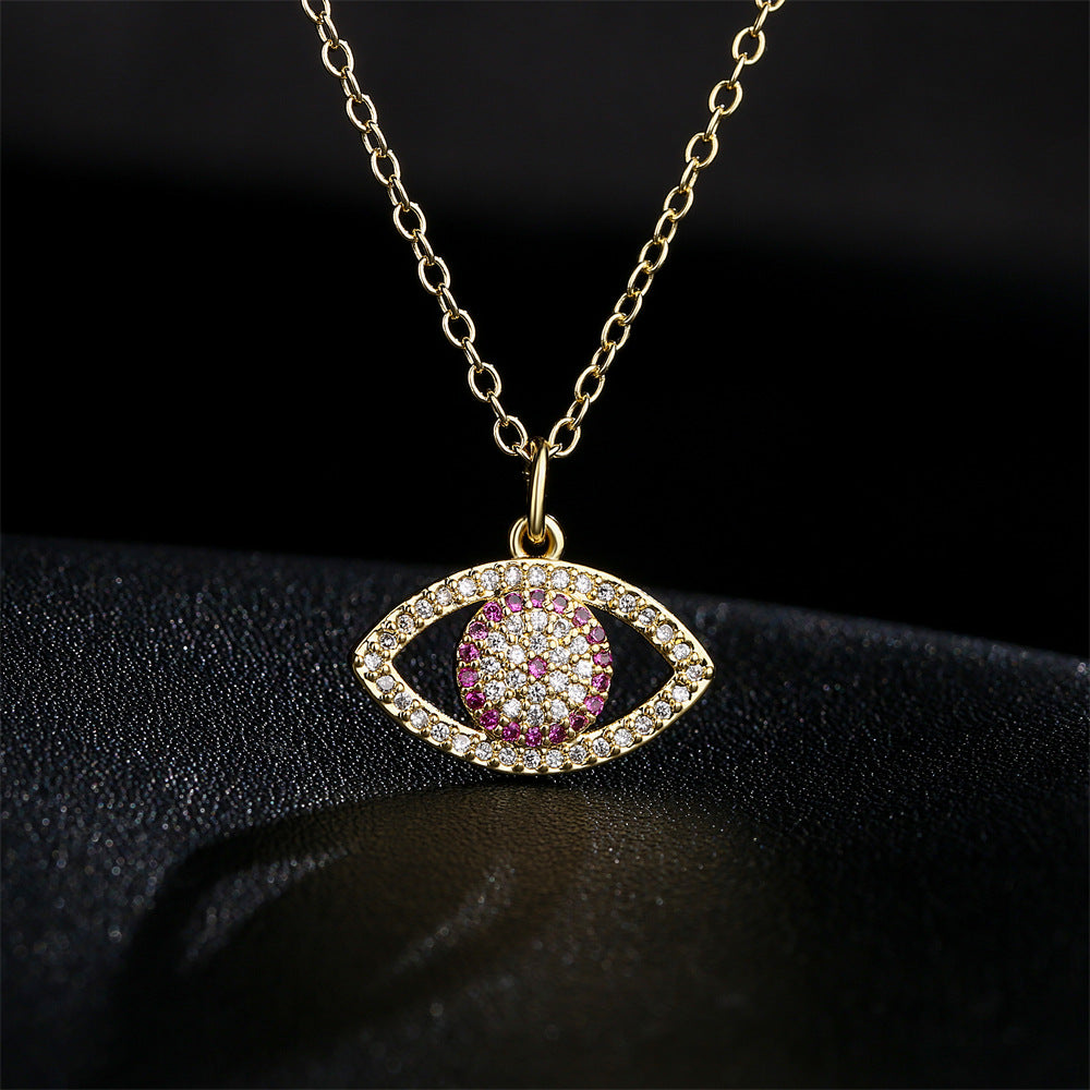 Minimalist Geometric Copper Pendant Necklace with 18K Gold Plating and Zircon Evil Eye Charm for Women