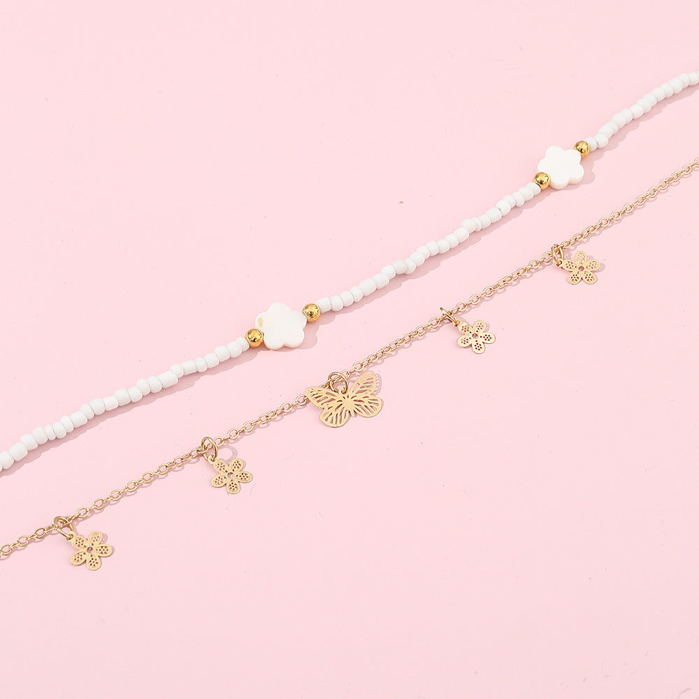 Set Collana con Ciondolo a Farfalla Carino per Ragazze, Ciondolo a Cuore in Lega con Catena di Perline