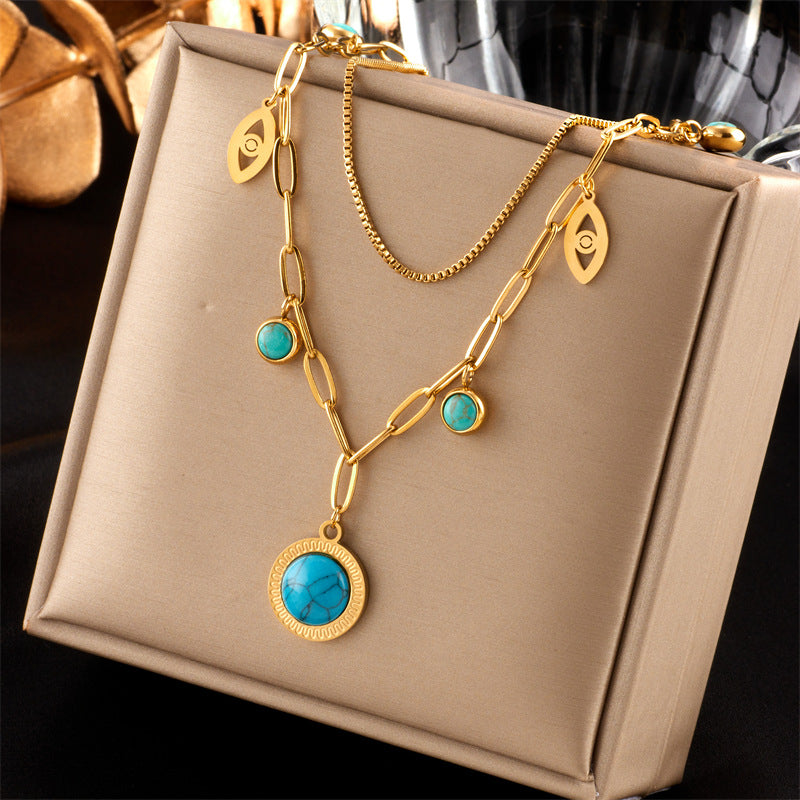 Collana con ciondolo a stella geometrica turchese stile vintage per donna con catena in acciaio inossidabile e finitura placcata