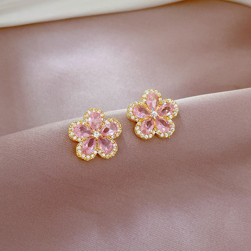Luxury Sweet Flower Necklace and Earrings Set Titanium Steel Plated Jewelry