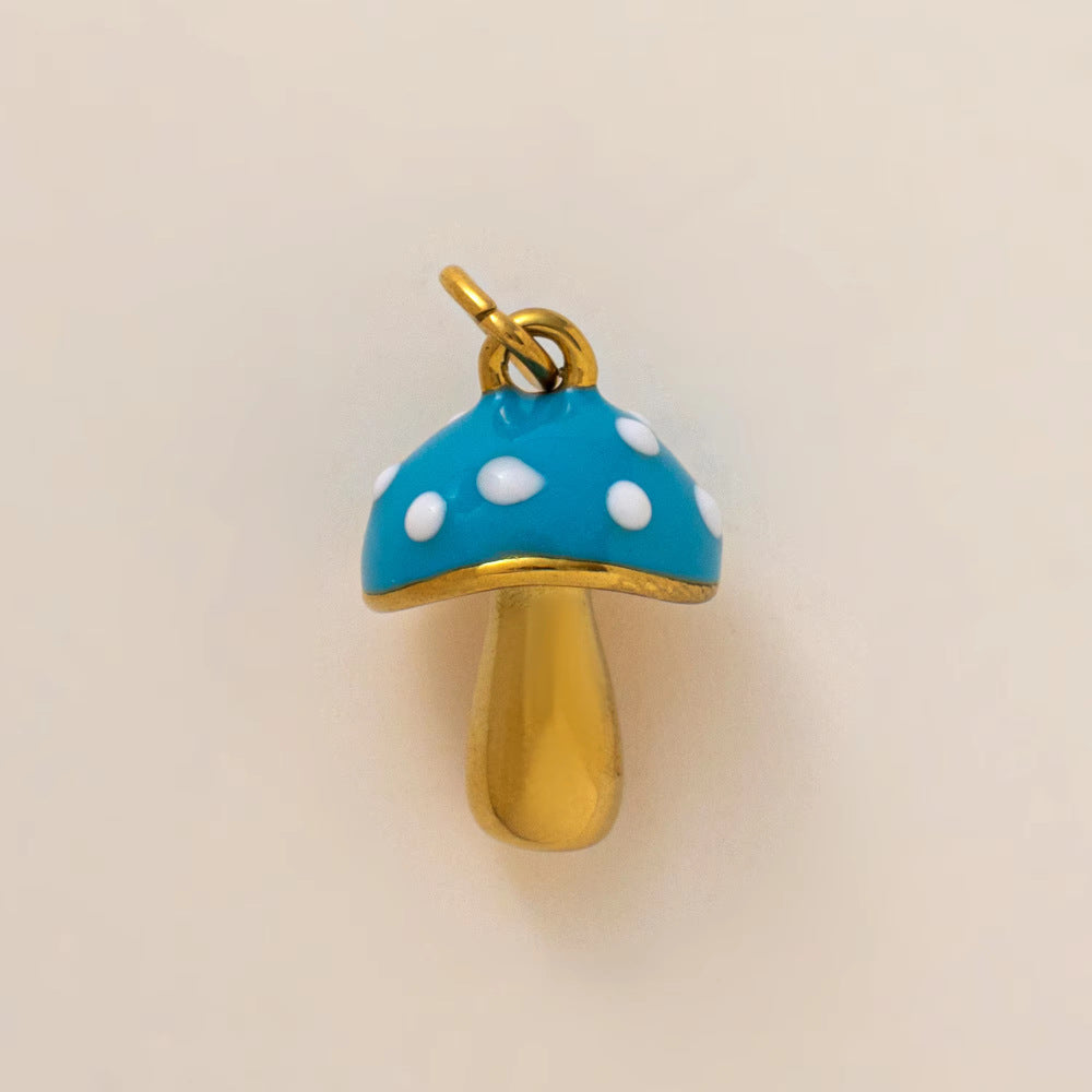 Vintage Stainless Steel PVD Gold Plated Mushroom Pendant Charm Bar
