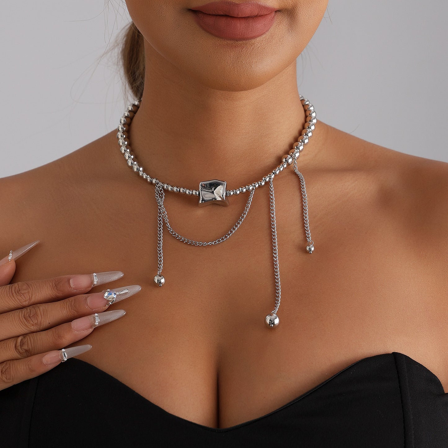 Sweet Streetwear Geometric Heart Alloy Plated Necklace with Acrylic Beads for Women