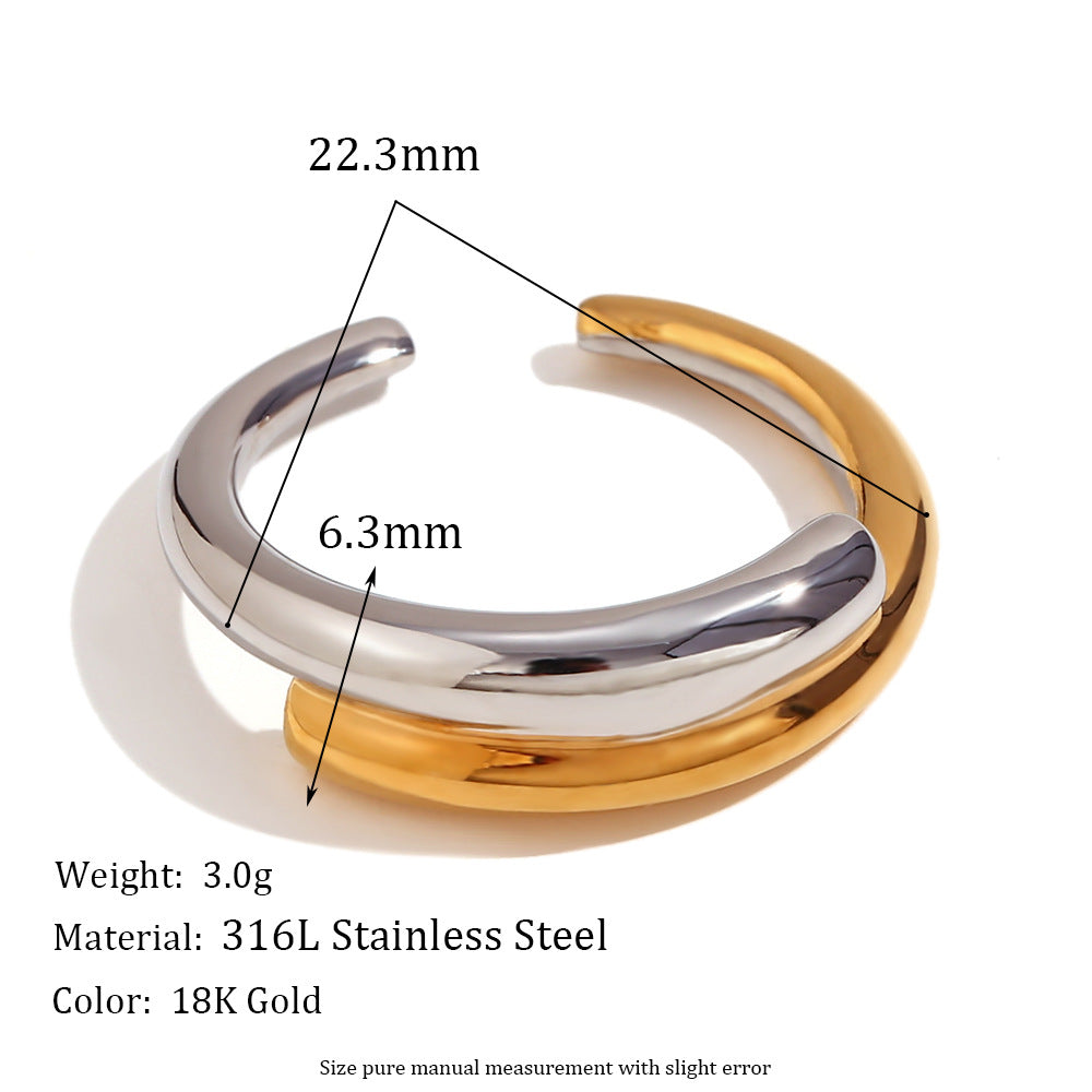 Bracciale rigido aperto da donna in acciaio inossidabile placcato oro 18 carati a doppio strato geometrico minimalista intrecciato