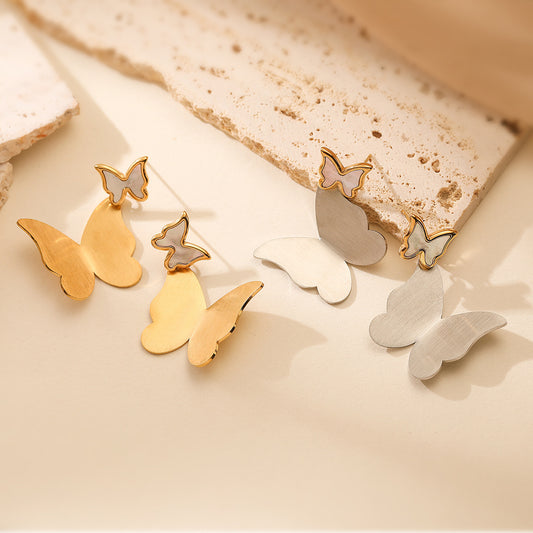 Orecchini minimalisti in acciaio inossidabile a forma di farfalla per donna con placcatura in oro 18 carati