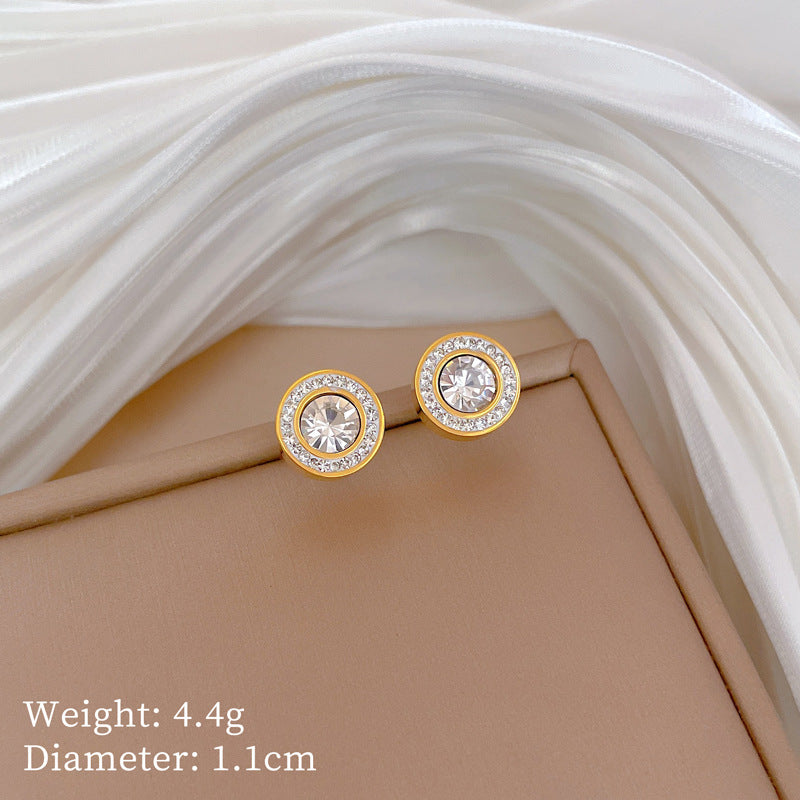 Minimalist Geometric Titanium Steel Collar Chain with Rhinestone Inlay Floral Pendant