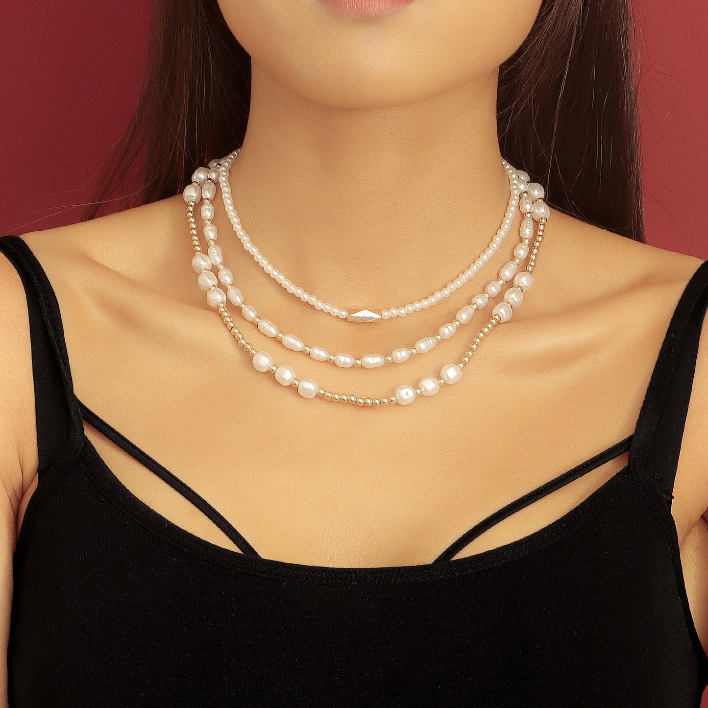 Fashionable Geometric Acrylic and Pearl Pendant Necklace for Women with Plated Alloy Chain and Heart Accent