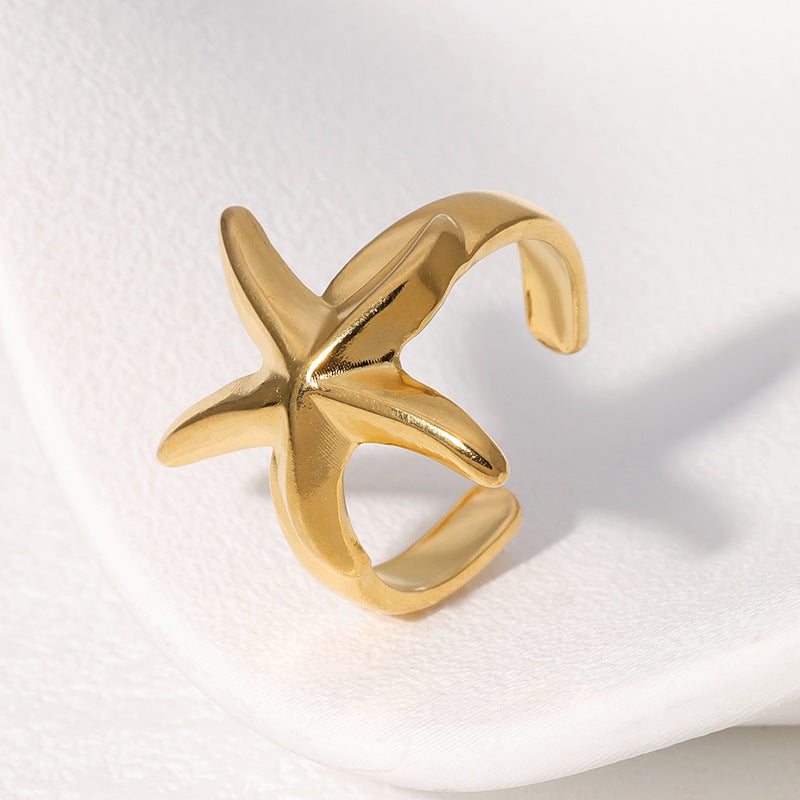 Minimalist Star-Shaped Stainless Steel Gold-Plated Adjustable Ring for Women with Luxe Finish