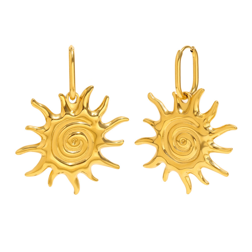 Minimalist Sun-Shaped Stainless Steel Plated 18K Gold Earrings for Women