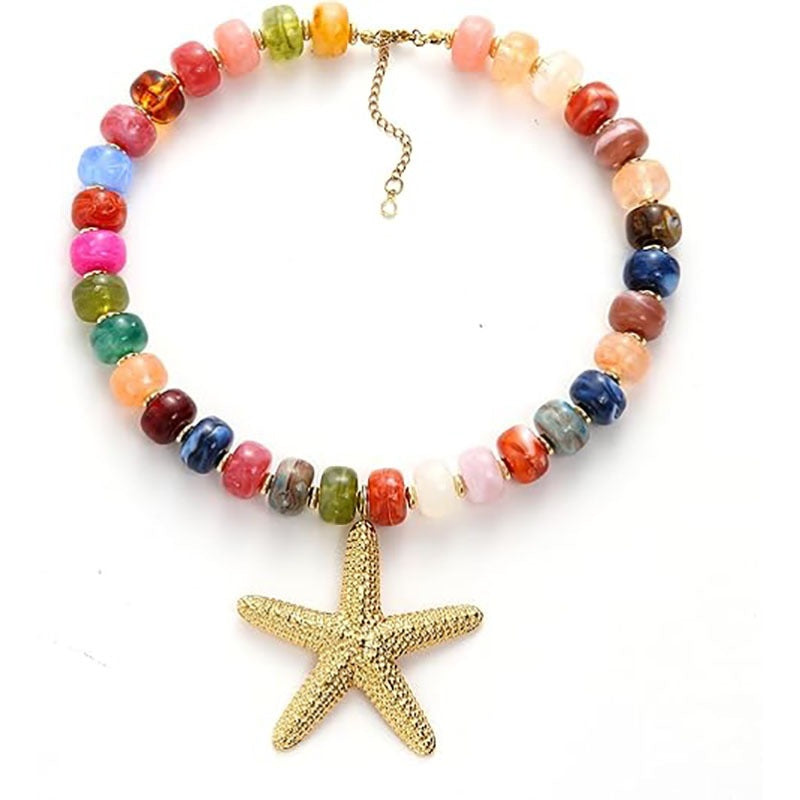 Casual Resin Acrylic Shell Starfish Pendant Necklace for Women